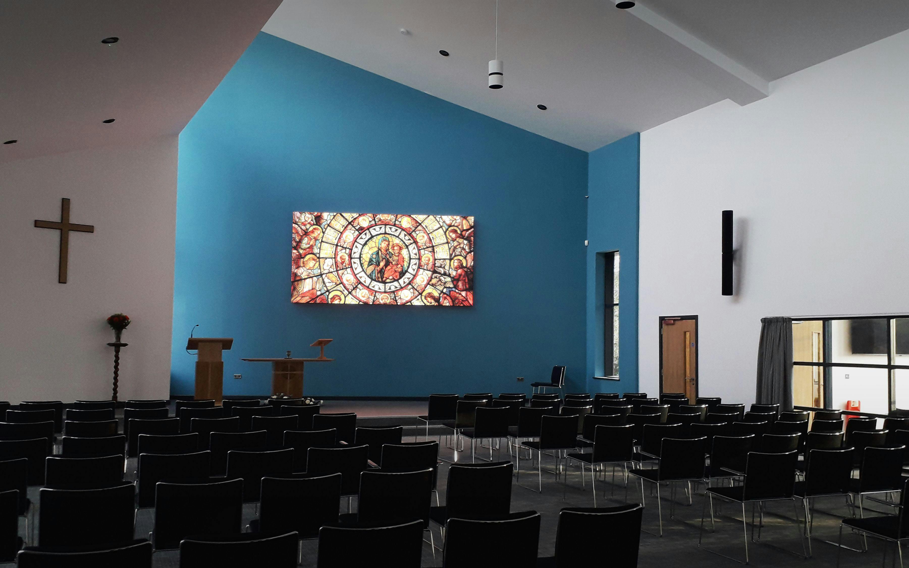 Indoor LED installation at a modern church